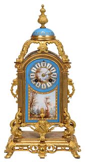 French Gilt Bronze and Sevres Style Mantel Clock