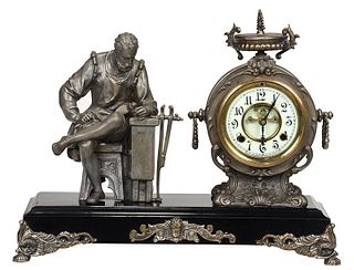 Gilt Bronze and Metal Figural Mantel Clock