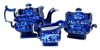 Three Piece Historical Blue Staffordshire Tea Set