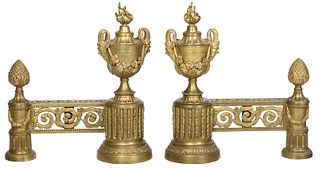 Pair Louis XVI Style Gilt Bronze Chenet