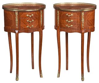 Pair Louis XV Style Brass Mounted Petite Commodes