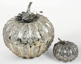 Two Lidded Silver Melon Boxes
