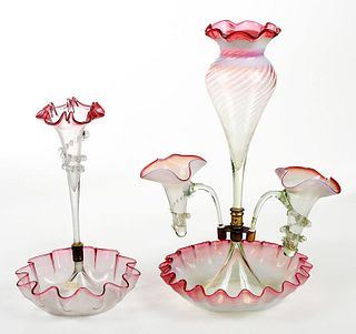 Two Victorian Pink Glass Epergnes