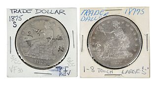 Two Chopmarked Trade Dollars