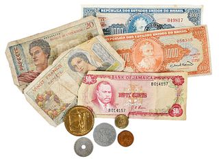 Group of Foreign Coins, Banknotes, Medals