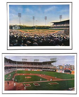 Two Framed Ballpark Scene Lithographs 