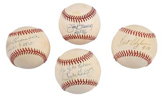 Four Pitchers Signed Baseballs, with Inscriptions 