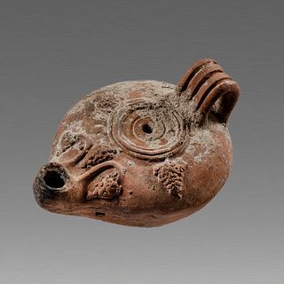 Oversized Ancient Terracotta Oil Lamp with Grape Clusters c.2nd cent AD.