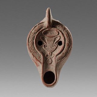 Ancient Roman North African Terracotta Oil Lamp with Amphora c.5th century AD. 