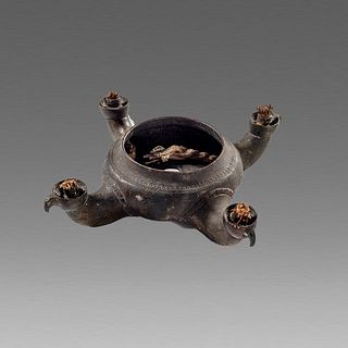 Ancient Middle Eastern 4 wicks Bronze Oil Lamp c.10th-12th century AD. 