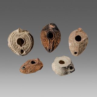 Lot of 5 Ancient Roman, Byzantine Terracotta Oil Lamps c.2nd-6th century AD.
