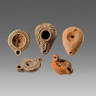 Lot of 5 Ancient Roman, Byzantine Terracotta Oil Lamps c.2nd-6th century AD. 