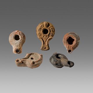 Lot of 5 Ancient Herodian and Hellenistic Terracotta Oil Lamps c.1st century BC. 