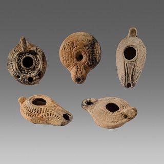 Lot of 5 Ancient Holy Land, Egypt Terracotta Oil Lamps c.1st-2nd century AD.