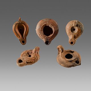 Lot of 5 Ancient Roman, Byzantine Holy Land Terracotta Oil Lamps c.1st-2nd century AD.