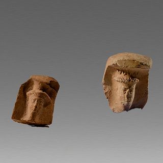 Lot of 2 Ancient Mesopotamian Terracotta Idol Heads c.1st Millenium BC. 