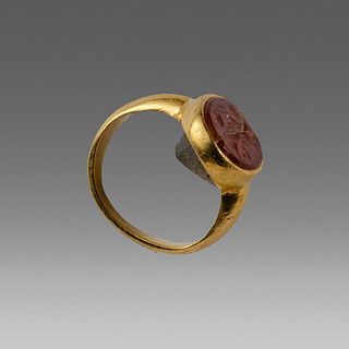 Ancient Roman Gold Ring with Carnelian Intaglio Ca. 1st-2nd century A.D.