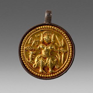 India, Gold Plated Amulet with Deity c.19th century. 