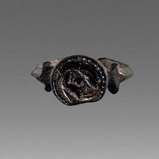 Ancient Roman Bronze Ring with Rabbits c.2nd-4th cent AD. 
