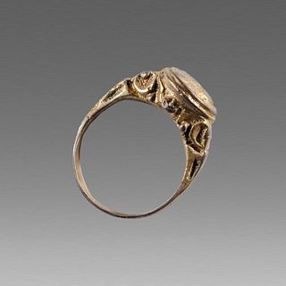 England, Antique Silver Gilt Ring with Female head c.17th cent AD. 