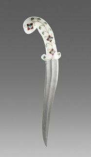 India, Mughal Style Dagger with white Jade handle. 