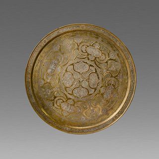 Syrian Mamluk Revival Silver Inlaid Tray c.19th century. 