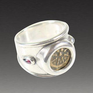 Ancient Biblical Widows Mite coin Set in Silver Ring. 