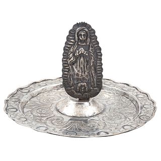 Alms Dish, Mexico, 19th century, Silver, Figure of the Virgin of Guadalupe