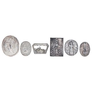 Lot of Medallions, Mexico, 19th century, Cast silver, embossed, and chiselled, Pieces: 6