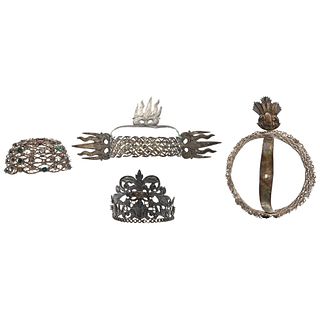 Lot of Crowns and Aureolas for Saints, Mexico, 19th century, Silver with some simulants, Pieces: 4