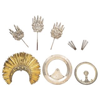 Lot of Tiaras and Aureolas for Religious Figures, Mexico, 18th-19th Centuries, Silver, Pieces: 5