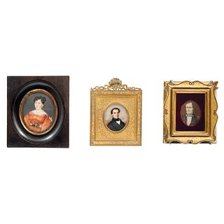 Lot of Three Miniature Portraits, Mexico and Europe, 19th Century