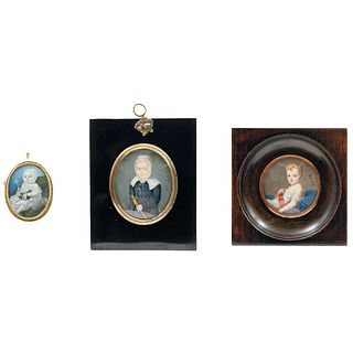 Lot of Three Miniature Portraits, Europe, 19th century
