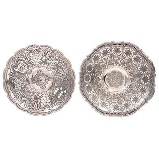 Pair of Trays, Mexico, 19th-20th centuries, Silver, Openwork, chiselled and embossed trays with geometric patterns