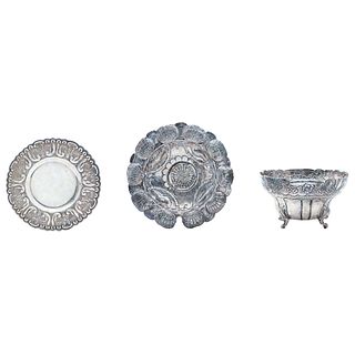 Lot of Plate, Ashtray, and Bowl, Mexico, 20th century, 0.925 Sterling Silver, 3 pieces