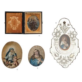 Lot of Four Reliquaries, Mexico, 19th-20th centuries, Oil on sheet