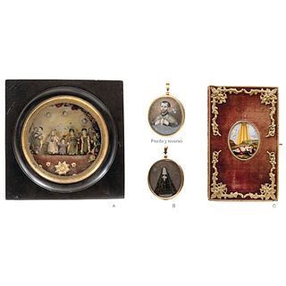 Lot of Three Reliquaries, Mexico, 19th century, Mixed technique and gouache on ivory.