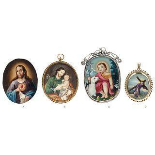 Lot of Four Reliquaries, Mexico, 19th century, Oil on sheet and gouache on ivory