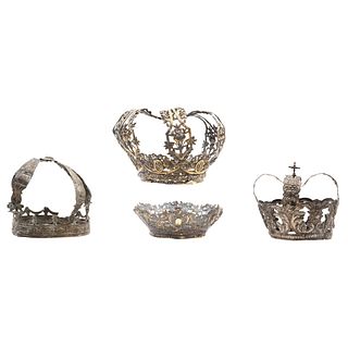 Lot of Crowns and Tiaras for Religious Figures, Mexico, 18th-19th centuries, Silver and Gilt-Silver, Pieces: 4