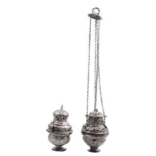 Pair of Censers, Mexico, 19th century, Low-grade silver