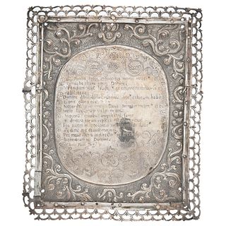 Altar Card, Mexico, 18th-19th centuries, Silver with wooden support, Latin inscription of Psalm 25 in center