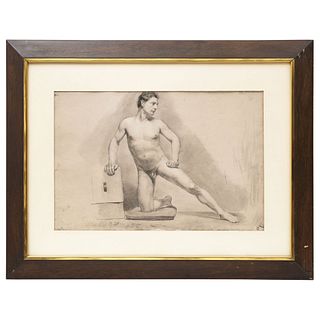 SANTIAGO REBULL (MEXICO, 1829-1902) DESNUDO MASCULINO, Watercolor and graphite on paper, Signed and dated