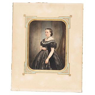 Portrait of Lady, Mexico, 19th century, Watercolor on cardboard, Signed and dated "Aubert fecit México 1865"