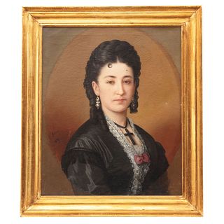 Portrait of Lady, Mexico, 19th century, Oil-colored print, Signed "Gutiérrez 1872"