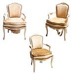 Lote de 3 sillones. Francia. SXX. Estilo Luis XVI. En madera acabado color blanco. Con respaldos cerrados y asientos en tapicería.