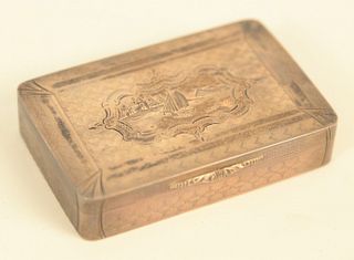 Sterling Silver Snuff Box having engraved boat on cover, opening to gold wash interior, marked sterling.
Provenance: From the Lance ...