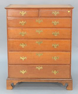 Chippendale Tall Chest having two over five drawers set on cut out bracket base, circa 1760.
height 48 inches, width 36 inches. 
Pro...