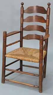 Ladder Back Great Chair having shaped splats and ribbon arms over turned supports, old surface (ended out), two slats, signed T.L.
h...