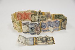 Paper Currency group, to include World War II Short Snorter made up of ten different countries of currency with signatures including Winston Churchill