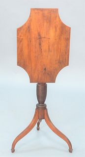 Federal Cherry Tilt Top Candle Stand with shaped top on turned shaft having turned urn set on tripod base, circa 1800.
height 30 inc...
